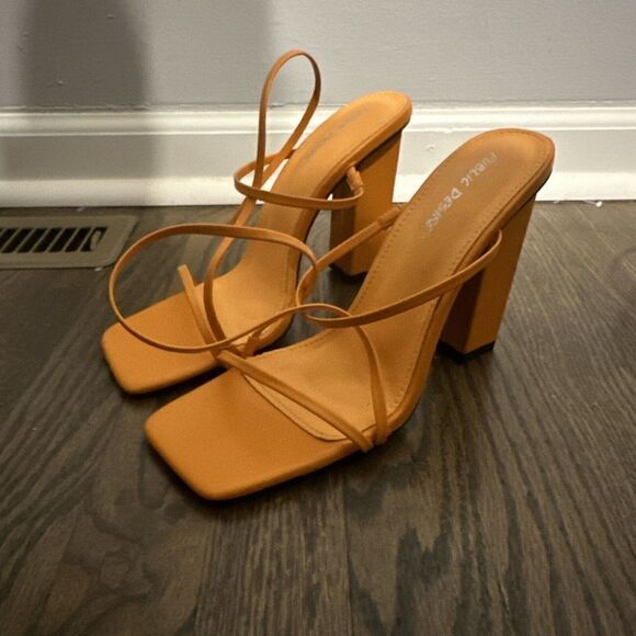 Public Desire Halley PU Strappy Block Heels Square Toe Glam Size 9 Orange - Picture 6 of 10